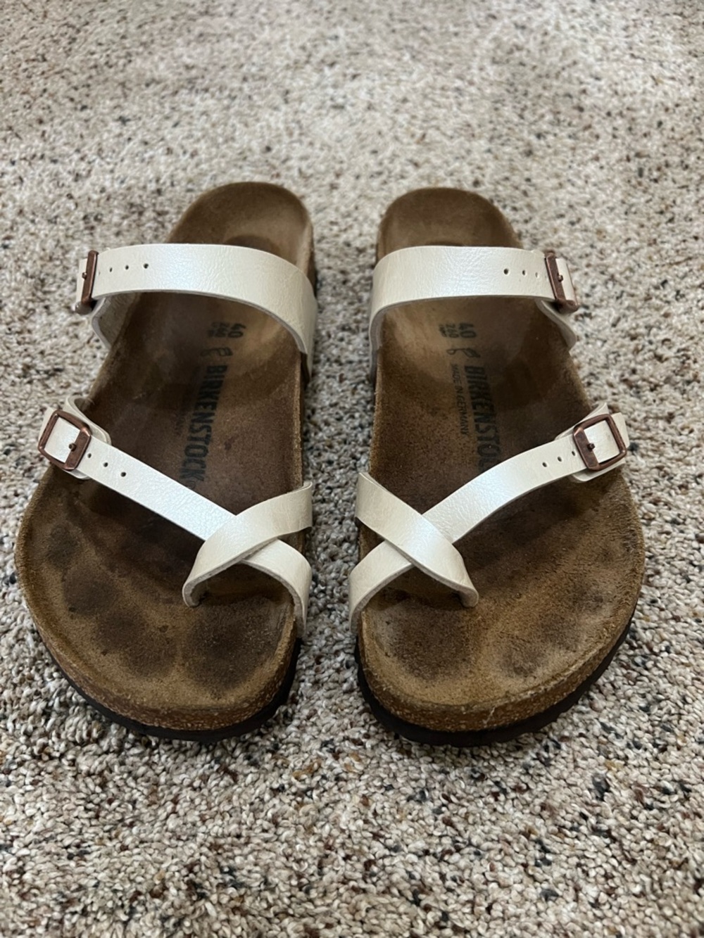 Birkenstock Cream Leather Cross-Strap Sandals with Buckles